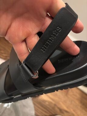 Hermes Black Leather Women's Slide Sandals